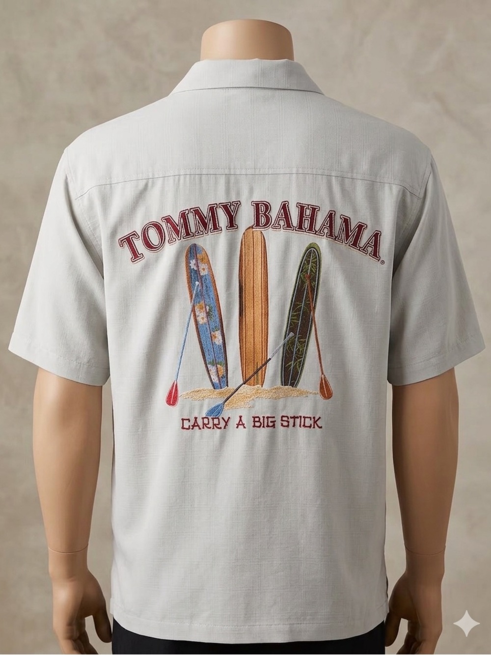 Tommy Bahama “Carry A Big Stick” 100% Silk Camp Shirt Men’s Medium Embroidered